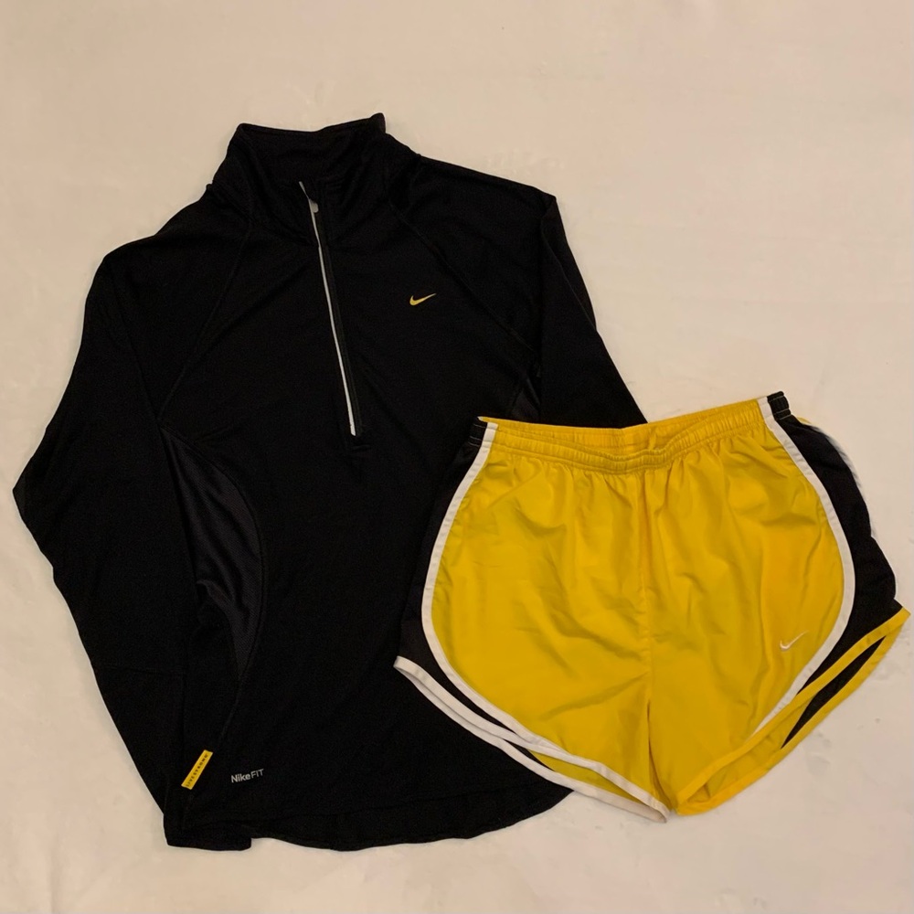 Nike Livestrong FIT DRY Yellow Black Running Shorts and Pullover Size S/M